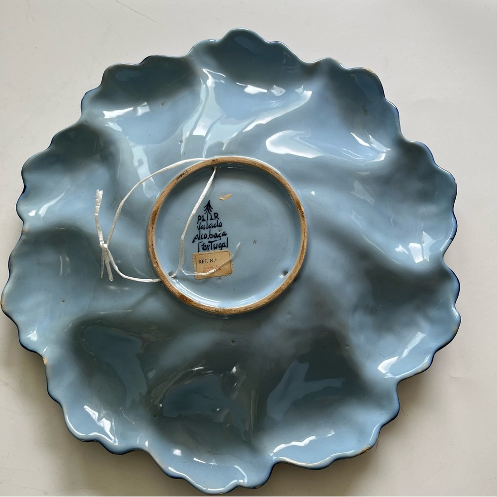 Vintage Valado Alcobaca bowl hand painted Blue ceramic 14” diameter 2” deep Rare - Picture 3 of 4